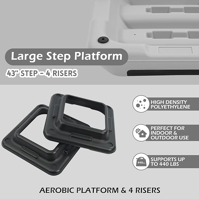 Step Aerobic Platform, Exercise Step with 5 levels Adjustable Height, 4 Stackable Risers, Fitness Training Workout Stepper for Home Gym, Cardio Strength, Multiple Options