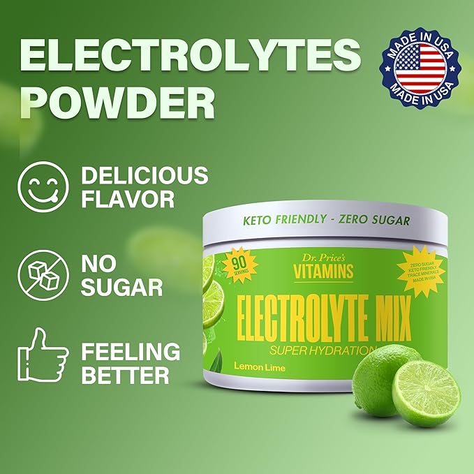 Dr. Price’s Electrolyte Mix | Sugar-Free Hydration Powder with 72+ Trace Minerals | No Sugar, Fast-Dissolving Electrolytes Powder Packets | Lemon-Lime, 90 Servings