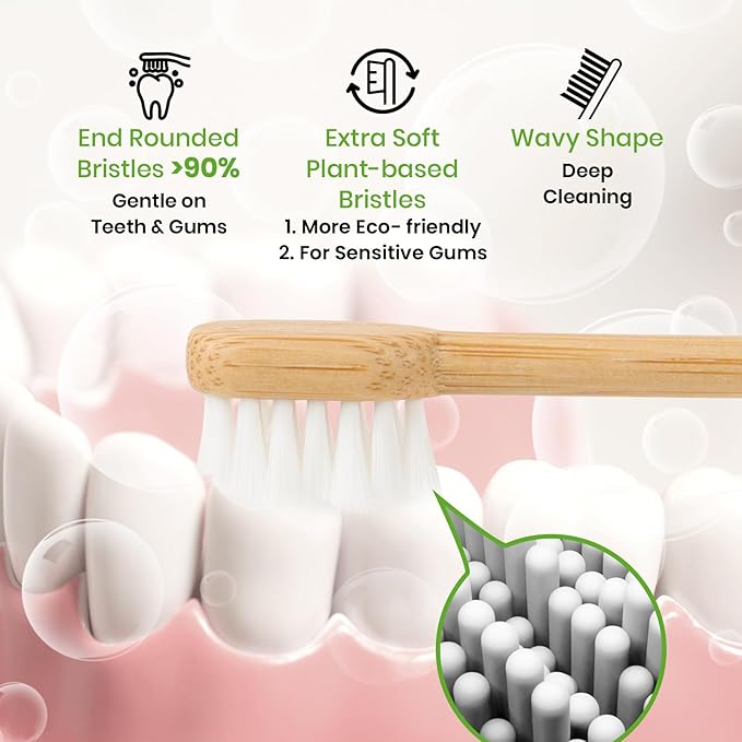 Bamboo Toothbrush Heads Compatible with 7AM2M, Extra Soft Castor-Oil Bristles for Sensitive Teeth, Eco-Friendly & Gentle Cleaning