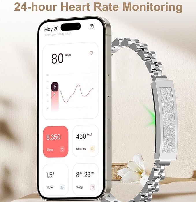 Smart Bracelet Fitness Tracker Heart Rate Monitor Sleep Tracker Step Counter Calories Pedometer Activity Tracker Remote Camera Dress Health Wristband for Women Ladies