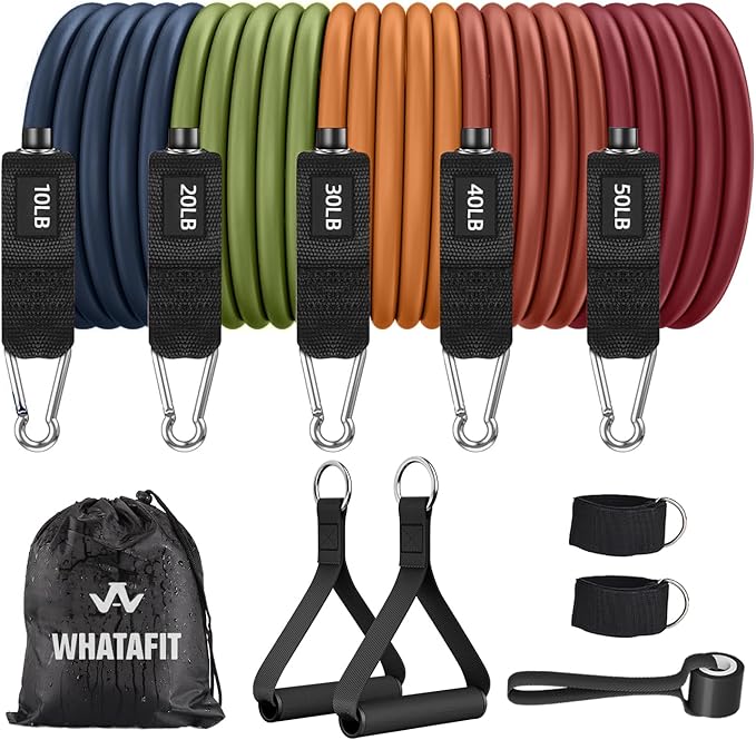 WHATAFIT Resistance Bands, Exercise Bands,Resistance Bands for Working Out, Work Out Bands with Handles for Men and Women Fitness, Strength Training Home Gym Equipment