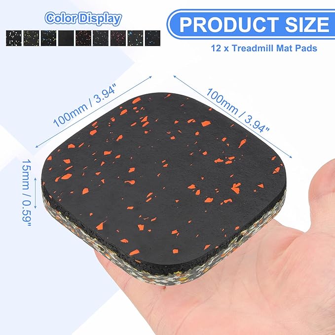 PATIKIL 12 Pcs Treadmill Mat Pads, 4x4x0.6 High Density Foam Anti Vibration Pad Sound Proof Floor Mat Exercise Equipment Mat for Carpet Protect Noise Reduction Home Gym, Orange