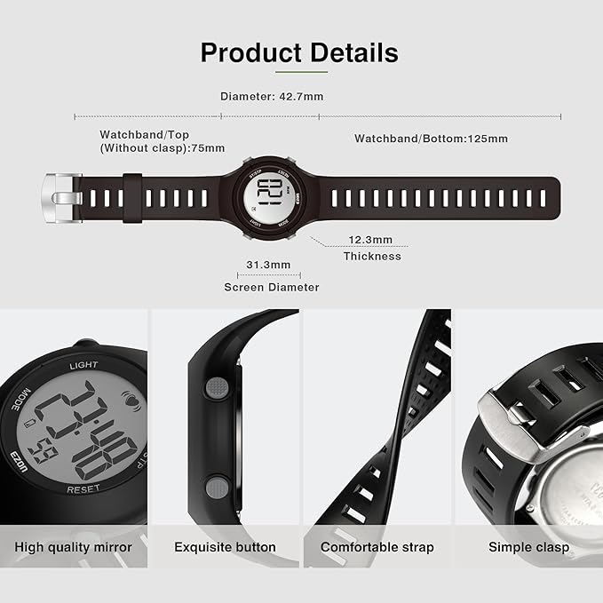 EZON Heart Rate Monitor Chest Strap and Digital Watch,5ATM Waterproof Fitness Tracker with HRM,Calories Burned,Stopwatch and Hourly Chime - Ideal Fitness Presents for Men and Women