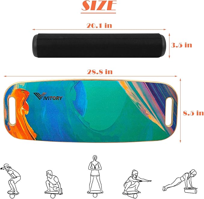 VIVITORY Balance Board Trainer with Handle, Roller Board with Adjustable Stoppers – 3 Different Distance Options 4, 13 and 22 inches, for Hockey, Surfing, Snowboarding, Skateboarding and Skiing