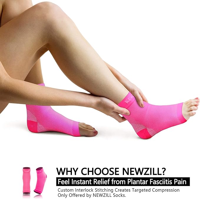 NEWZILL Plantar Fasciitis Socks with Arch Support, BEST 24/7 Foot Care Compression Sleeve, Eases Swelling & Heel Spurs, Ankle Brace Support, Increases Circulation (XXL, White/Beige/Pink)