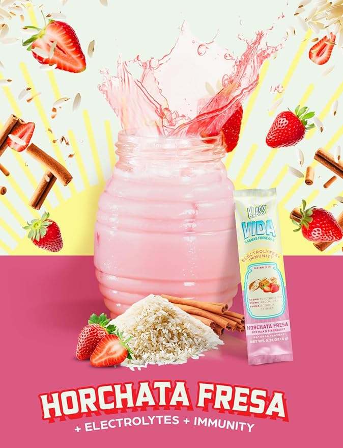Hydration + Immunity Electrolyte Drink Mix – Strawberry Horchata Agua Fresca | Sugar-Free Powder with Wellmune®, Acerola, Coconut Water & Minerals | 15 Single-Serve Stick Packs