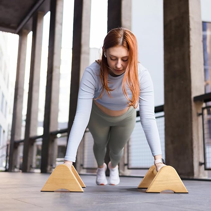 Wooden Push Up Bar Non-Slip Handstands for Floor Workout, Calisthenics Parallettes Bars, Strength Training Pushup Handles for Home Fitness, Gymnastics, Calistenia