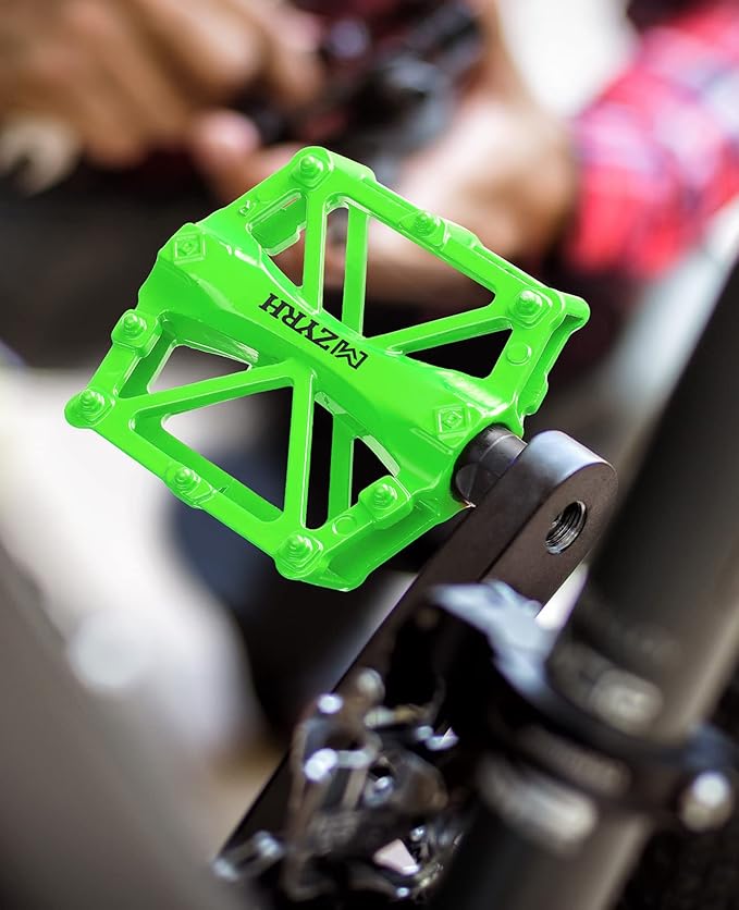 KEMIMOTO Mountain Bike Pedals MTB Bicycle Flat Pedals, 9/16'' CNC Aluminum Durable Sealed Bearings for Most Bikes BMX MTB Enduro Downhill Trail (Two Pack) (Green)