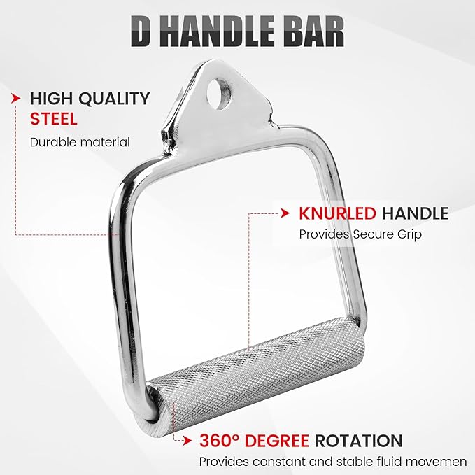 V-Shaped Bar Straight Rotating Bar Curl LAT Pull Down Bar D Handle Double D Row Handle LAT Pulldown Attachments Cable Machine Attachment for Home Gym