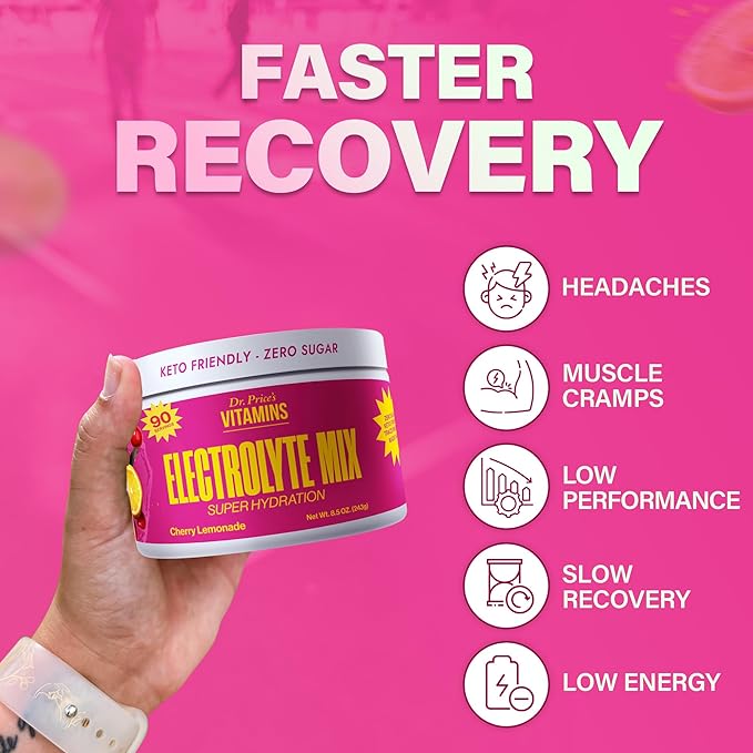 Dr. Price’s Electrolyte Mix | Sugar-Free Hydration Powder with 72+ Trace Minerals | No Sugar, Fast-Dissolving Electrolytes Powder Packets | Cherry Lemonade, 90 Servings