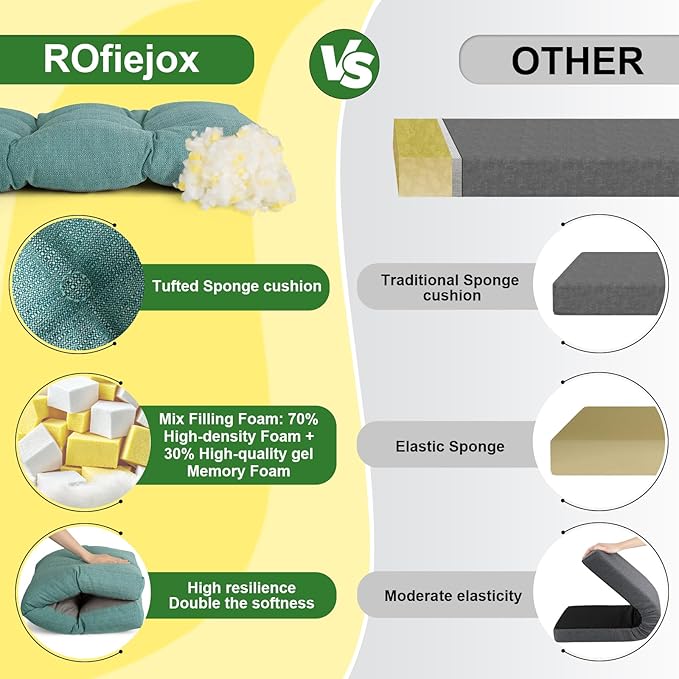 Waterproof Bench Cushion 42 Inch - Oliven Fabric, High-Density Foam, Non-Slip Bottom, Soft Durable Outdoor Tufted Long Seat Cushion for Window Garden Furniture (Water Blue, 42x16x4 Inch)