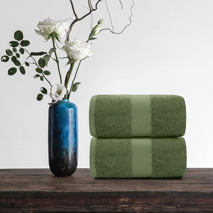White Classic Luxury Soft Bath Sheet Towels - 650 GSM Cotton Luxury Bath Towels Extra Large 35x70 | Highly Absorbent and Quick Dry | Hotel Quality Extra Large Bath Towels Oversized, Dark Green, 2 Pack