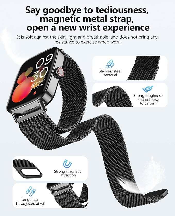 2025 Smart Watches for Men, 1.85" AI Voice Smartwatch, 24/7 Heart Rate Monitor, Stress/SpO2/Sleep Tracker, IP68 Waterproof, Weather, 100+ Sports Fitness Tracker for Android iOS Black Metal