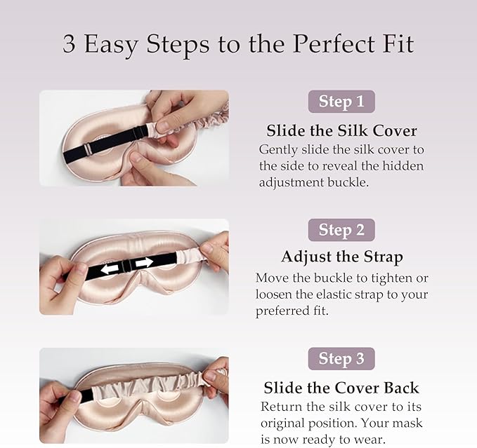 100% Mulberry Silk Sleep Mask for Unisex, 22 Momme 3D Silk Contoured Eye Mask, Breathable Light Blocking Blindfold with Adjustable Strap, Blackout Eye Cover for Travel, Dusty Purple