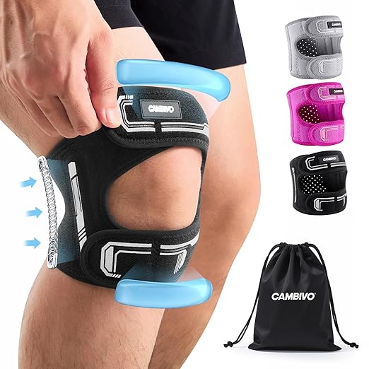 CAMBIVO Knee Brace for Men and Women, Patella Tendon Knee Strap with Gel Pad and Side Stabilizers, Adjustable Knee Band for Knee Pain Relief, Lightweight Knee Support for Workouts, Running, Training (Black, S/M)