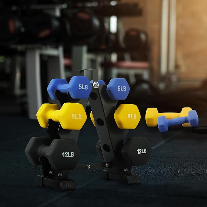 Colored Neoprene Dumbbell Set with Rack, Multiple Weight Options, 20LBS, 32LBS, 50LBS and 56LBS Sets