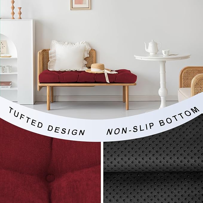 Bench Cushion 42 Inch - Chenille Fabric, High-Density Foam, Non-Slip Bottom, Soft Durable Indoor Tufted Long Seat Cushion for Window Garden Furniture (Red, 42x16x4 Inch)