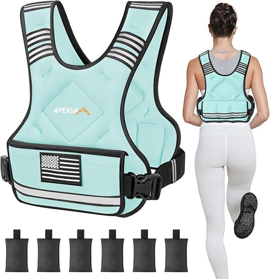 APEXUP Adjustable Weighted Vest, 4-10lb/12-18lb/20-32lb Vest with 6 Ironsand Weights and Large Pocket, Weight Vest for Men Women Strength Training, Running, Walking