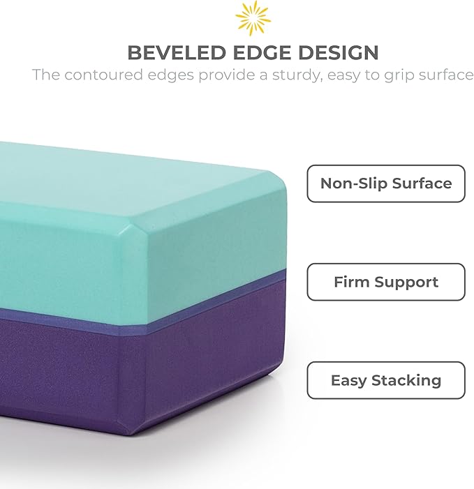 Sunshine Yoga 4" Striped Yoga Block, 4 Pack Bulk EVA Foam Yoga Blocks, Firm and Supportive Yoga Brick, Balance Foam for Stretching, Pilates, and Workout, 4" x 6" x 9"