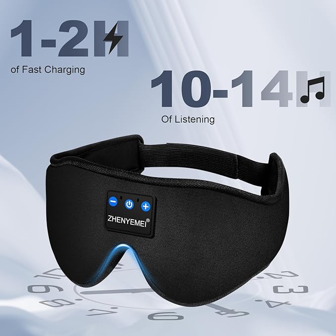 Bluetooth Sleep Headphones Bluetooth Sleep Mask | 3D Eye Mask for Sleeping | 16hrs Playingtime | Light Blocking Eye Mask | Auto - Off Timer | Best for Sleeper | Travel