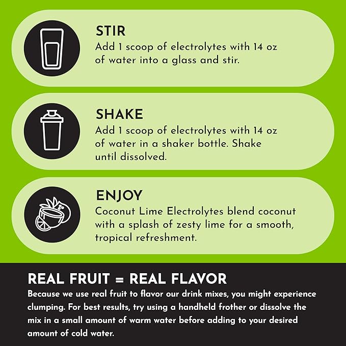 Coconut Lime Electrolytes – 30‑Serving Hydration Drink Mix with Coconut Water, Sea Salt, and Trace Minerals – Supports Hydration, Recovery, and Electrolyte Balance*