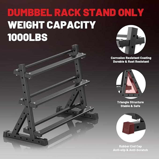 Papababe Dumbbell Rack for Home Gym, 3-Tier Weight Rack 1000lbs Capacity Dumbbell Storage Rack, Heavy Duty Weight Storage Organizer for Dumbbells and Kettlebells