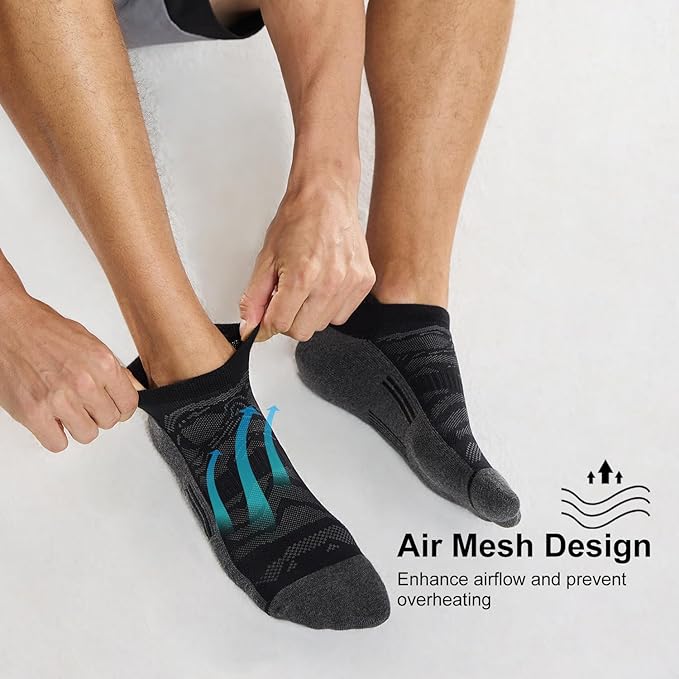 FITRELL Men's 6 Pack Ankle Running Socks Low Cut Cushioned Athletic Sports Socks 7-9/9-12/12-15