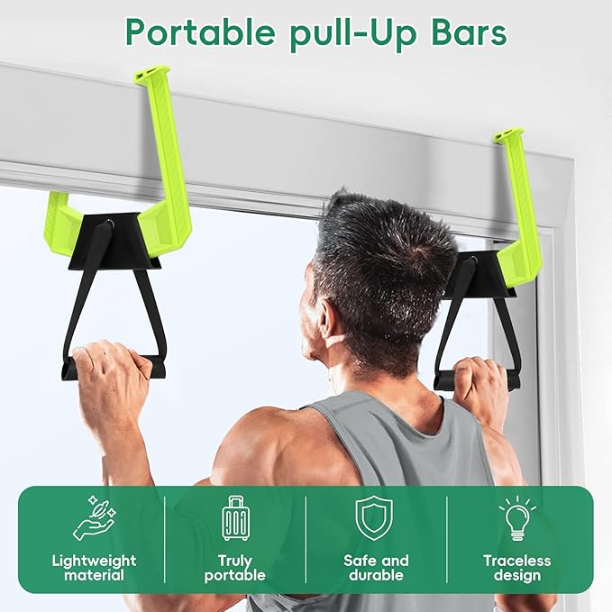 Portable Pull Up Bar for Doorway,Travel Pull Up Bar,Adjustable Home Gym Equipment,Dual Handle Design for Pull-Ups,Maximum Load Capacity of 330lb, No Screws Installation,Green