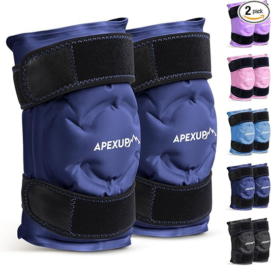 APEXUP Ice Pack for Knee Pain Relief, Large Reusable Wrap After Surgery, Flexible Gel Cold Pack for Injuries, Pain Relief for Back, Shoulder, Elbow, Ankle and Leg (Navy Blue, XXL, 2PK)