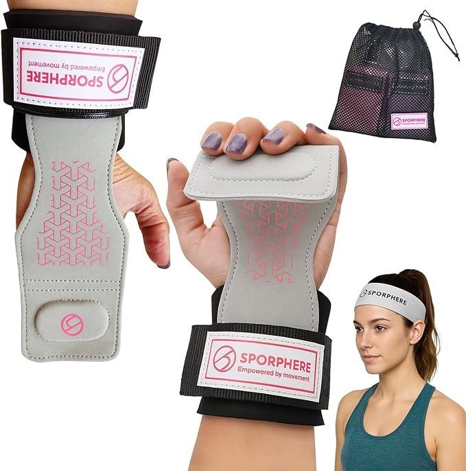 Premium Weight Grips for Women, Hand Straps for Weight Lifting, Crossfit Hand Grips for Women- Anti-Slip Silicone Gym Grips Ergonomic, Stylish, Ideal for CrossFit and Gym Straps– Deadlift & Powerlifting Grip-Headband Bonus- Gift -SPORPHERE