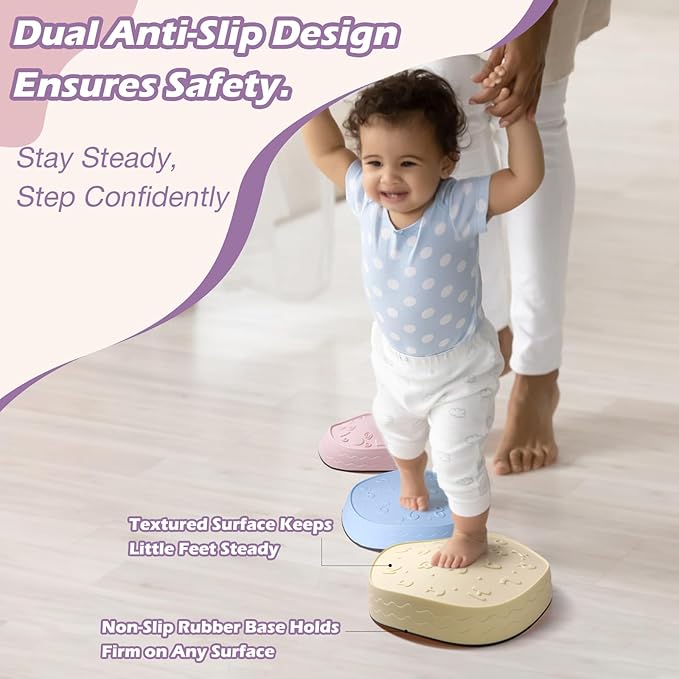 Pastel Stepping Stones for Kids, Non-Slip Sensory Balance Toys – Indoor/Outdoor Obstacle Course Set to Develop Coordination Motor Skills, Durable Rubber Plastic Toddler Fitness Game,Age 3+