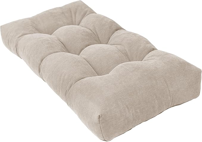 Bench Cushion 36 Inch - Chenille, High-Density Memory Foam, Non-Slip Bottom, Soft Durable Indoor Tufted Long Seat Cushion for Window Garden Furniture (Oyster White, 36x14x4 Inch)