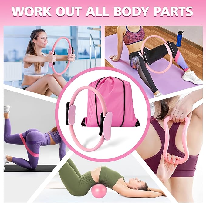 Ideal Swan Pilates Ring Essentials Kit for Women, Home Workout Equipment Set with 9.8” Ball, Resistance Bands, Accessories, Pilates Set for Legs Arms and Thighs(13 PCS)