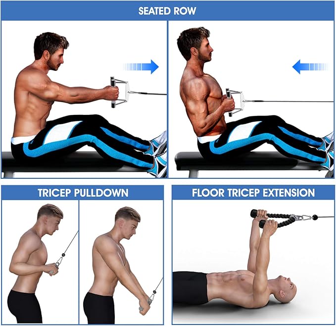 Yes4All Cable Machine Attachment, Row Handles, Tricep Rope, Straight Bar, V Bar, LAT Pulldown Accessories Load 880 LB for Home Gym