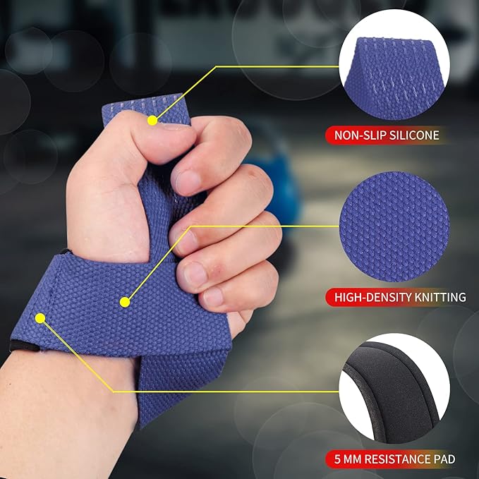 SKDK Cotton Hard Pull Wrist Lifting Straps Grips Band-Deadlift Straps with Neoprene Cushioned Wrist Padded and Anti-Skid Silicone - for Weightlifting, Bodybuilding, Xfit, Strength Training