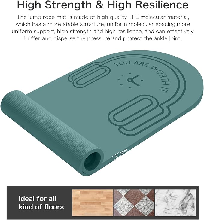 8/20/30mm Jump Rope Mat Fitness Exercise Mat Durable, Non-Slip, Workout Mats with Jump Rope & Carrying Bag for Home Gym Flooring (55"x 24")