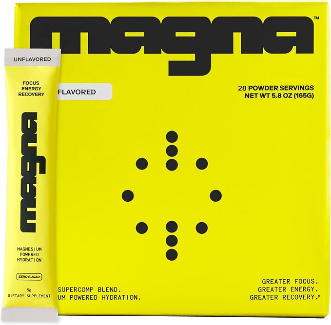 Magna Electrolyte Powder Drink Mix for Hydration, Energy & Focus Support with Magnesium L Threonate, Sodium, Potassium, Vitamin D, B6 & B12, Sugar Free, Unflavored, 28 Servings