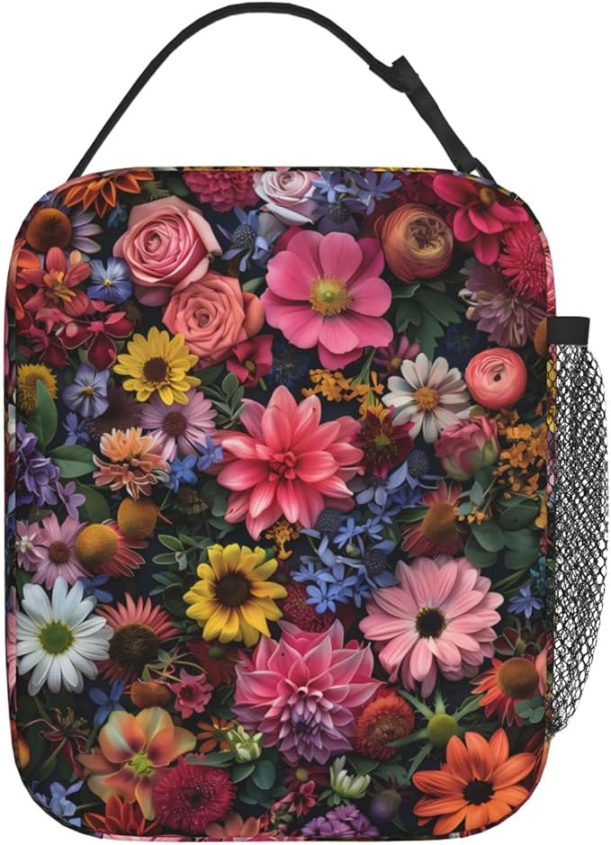 Insulated Lunch Box for Women Men, Floral Flower Theme Lunch Box Reusable Portable Lunch Bag Cooler Tote Waterproof Lunch Container for Office Picnic Work Travel