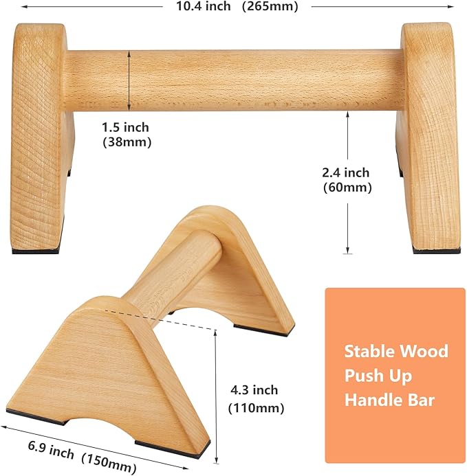Wooden Push Up Bar Non-Slip Handstands for Floor Workout, Calisthenics Parallettes Bars, Strength Training Pushup Handles for Home Fitness, Gymnastics, Calistenia