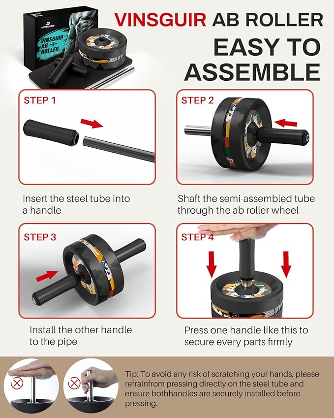 VINSGUIR Ab Roller Wheel, Abs & Core Workout Equipment for Home Gym with Knee Pad Accessories, Abdominal Wheel for Full-body Strength Training