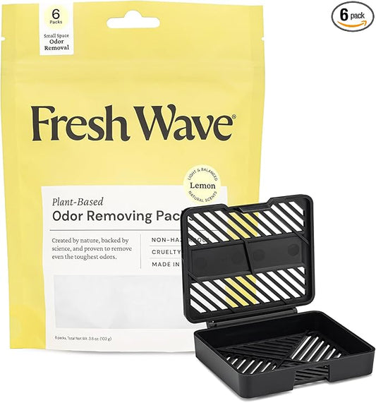 Fresh Wave Lemon Odor Eliminating & Deodorizing Packs | Bag of 6 & Fresh Pod Case | Safer Odor Relief for Small Spaces | Natural Plant-Based Odor Eliminator | Odor Absorbers for Home