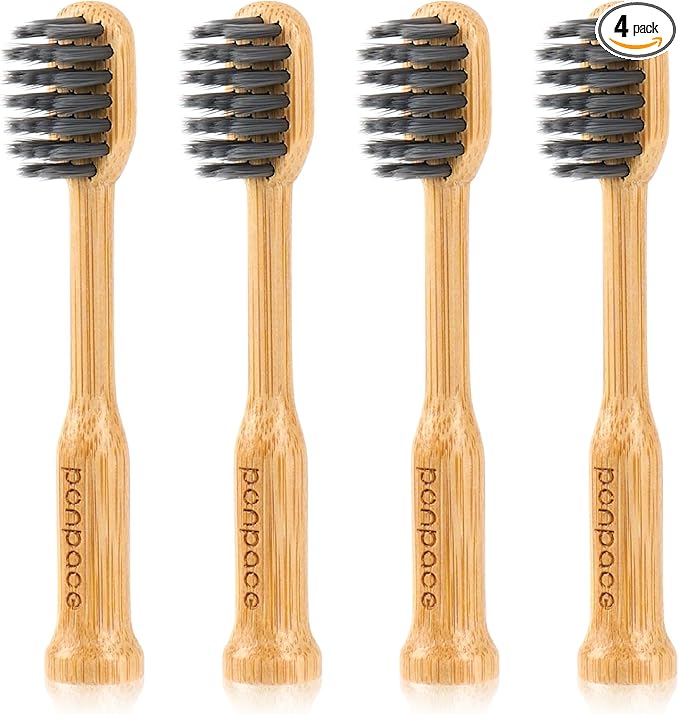Bamboo Toothbrush Heads Compatible with Laifen, Soft Charcoal Infused Bristles, Whitening & Deep Cleaning
