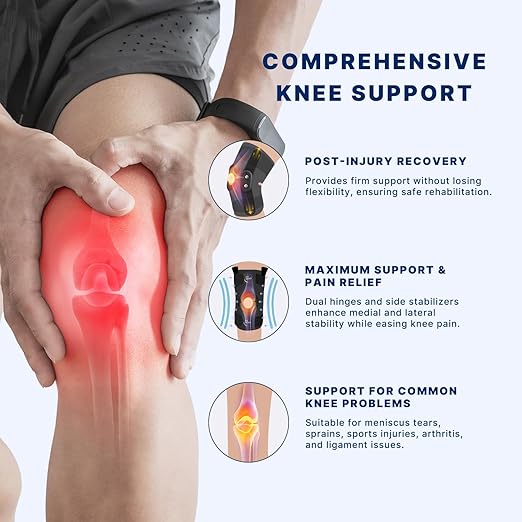 Fit Geno Hinged Knee Brace for Meniscus Tear: Adjustable Knee Support for Knee Pain w/Side Stabilizers & Hinges for Injury or Surgery Recovery - Men and Women