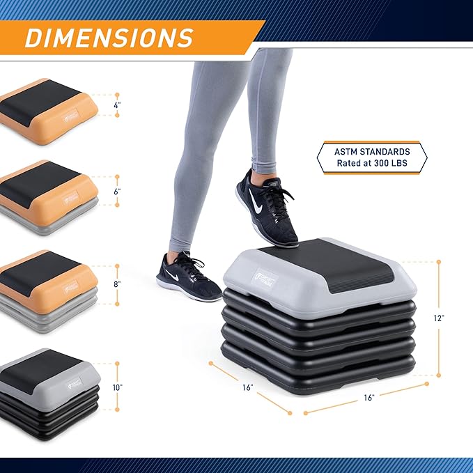 Circuit Fitness by Marcy 16 x 16 inches Adjustable Height Aerobic Step Platform with Adjustable Risers, Non-Slip Rubber Surface, Home Exercise Fitness Training, Multiple Color Options