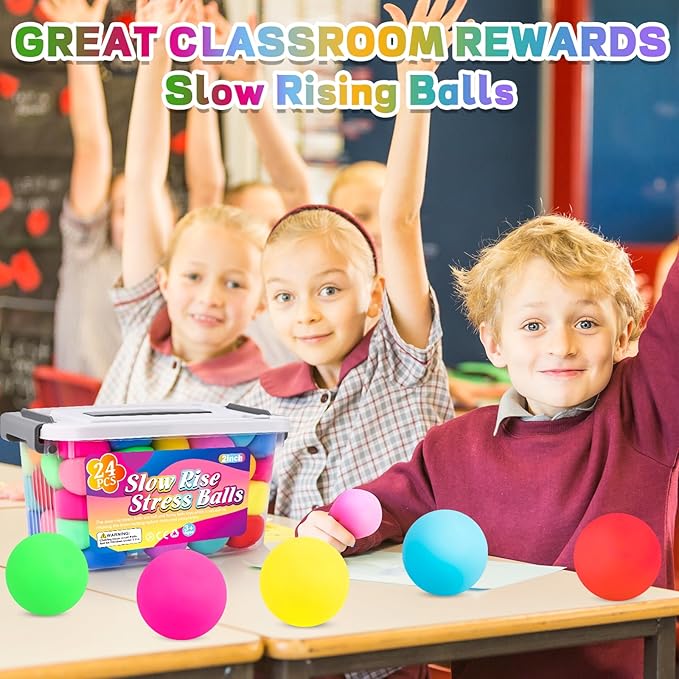 24 Pack Stress Balls for Kids Adults,Slow Rising Stress Ball, Fidget Toys for Anxiety Relief,Hand Therapy Sensory Squishy Ball,Bulk Squeeze Balls,Party Favors Classroom Prizes Goodie Bag Stuffers(2")
