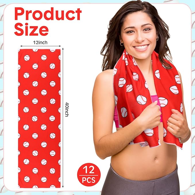 12 Pcs Cooling Towel 40 x 12 Inch Basketball Baseball Football Volleyball Soccer Softball Microfiber Fast Drying Towel for Gift Women Men