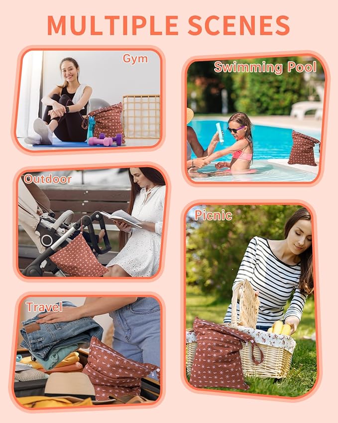 babygoal Wet Dry Bags for Baby Cloth Diapers, Washable Travel Bags, Beach, Pool, Gym Bag for Swimsuits & Wet Clothes with Two Zippered Pockets 3 Pack, 3LN16