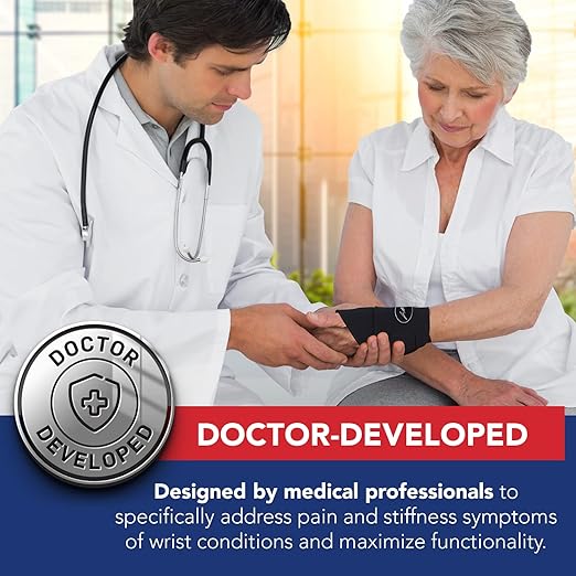 Doctor Developed Wrist Brace, Wrist Wraps for Carpal Tunnel Arthritis, Tendonitis, Hand Support, Ideal for Fitness, Weightlifting - Handbook Included (Wrist Brace 1 Pack)