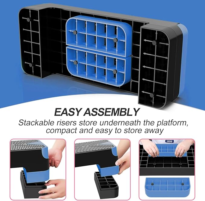 EVERYMILE Aerobic Exercise Step, Adjustable Aerobic Stepper for Exercise, Workout Step Platform, Step Up Box, 26.5" Step Deck with 4” 6” 8” Adjustable Height Risers, Women Home Gym Fitness