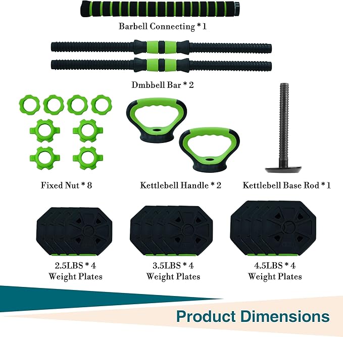 4-In-1 Adjustable Weights Dumbbell Set, Weight Set with Connector Used As Kettlebells, Barbell, Push Up Stand, Fitness Exercise Dumbbell, Free Weight Set for Home Gym